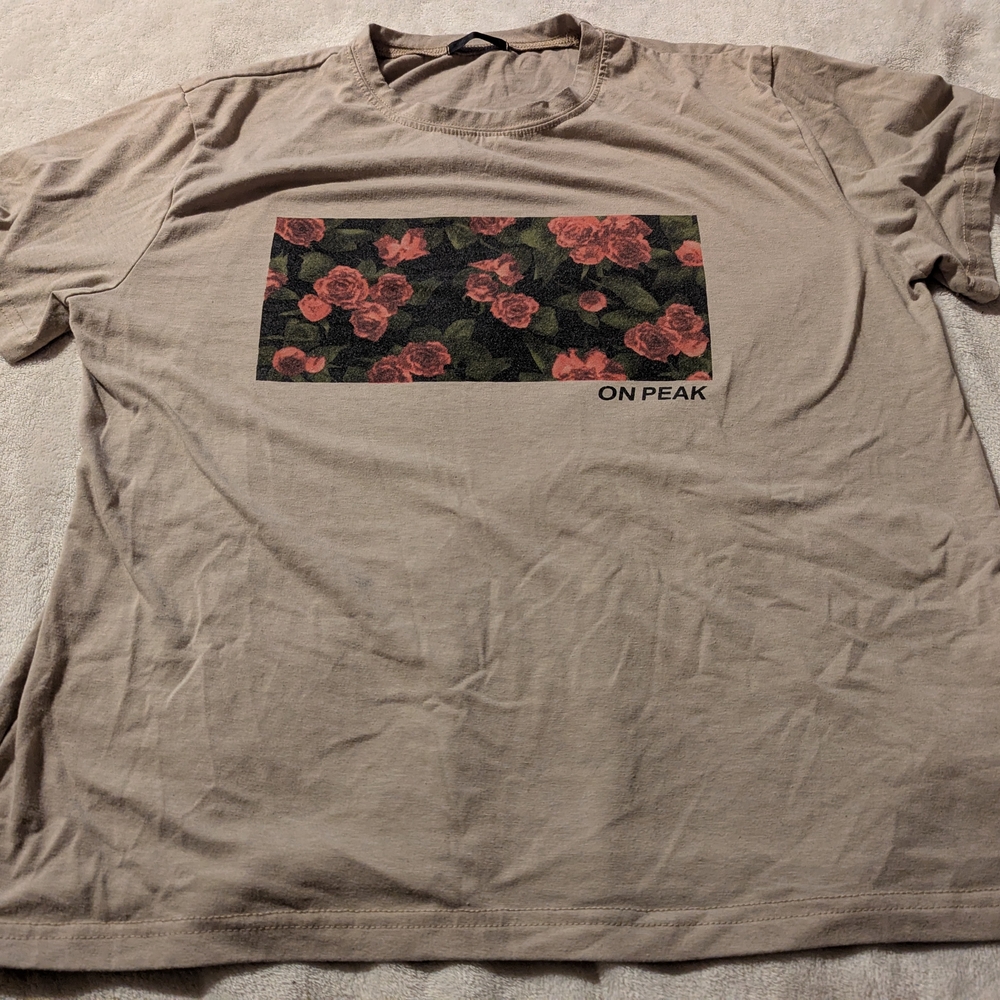 Tan Short Sleeve Tee with Floral Graphic
